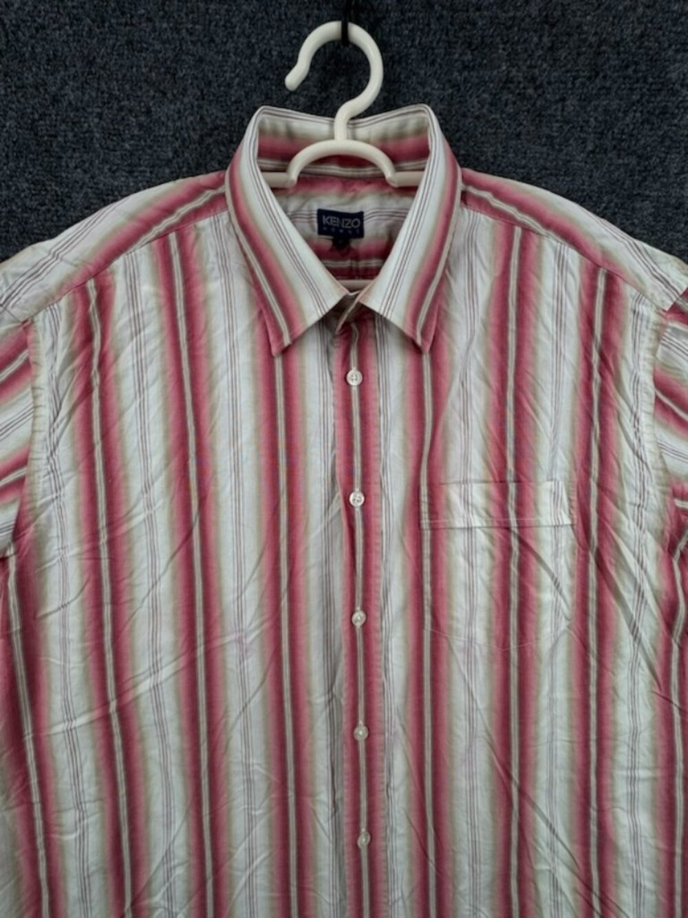 Kenzo Pink White Short Sleeve Point Cotton 18 Striped Homme Shirt Button Up Men